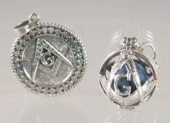 TWO SILVER MASONIC FOBS
