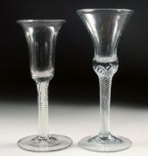 TWO 18TH CENTURY DUTCH WINE GLASSES. 6.75ins and 6.25ins high.