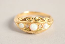 AN 18CT GOLD PLATED ON SILVER OPAL AND DIAMOND RING.