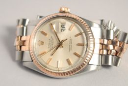 A 1970'S VINTAGE ROLEX STAINLESS STEEL AND GOLD WRISTWATCH, OYSTER PERPETUAL DATE JUST.
