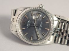 A ROLEX DATE JUST STAINLESS STEEL WRISTWATCH in original box.