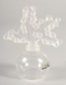 A GOOD LALIQUE GLASS SCENT BOTTLE with harebells stopper Etched Lalique, France. 4.25ins.
