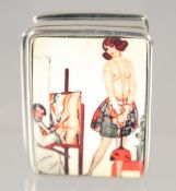 A SILVER ENAMEL PILL BOX 