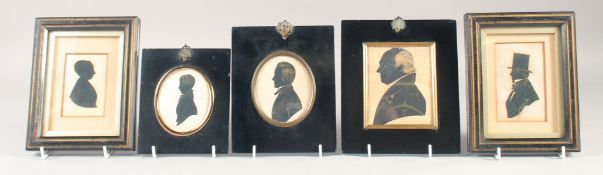 A COLLECTION OF FIVE 19TH CENTURY SILHOUETTES OF A LADY AND GENTLEMAN, Wakely Collection.