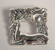 A STERLING DANISH SILVER BROOCH, SQUIRREL AND DEER.