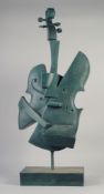 A LARGE ABSTRACT BRONZE GUITAR. 40ins high.