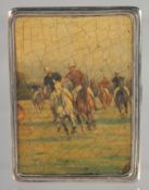 A SILVER CIGARETTE CASE, Chester 1934, the front and back decorated with scenes of a polo match,