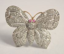 A GOOD DIAMOND SET BUTTERFLY BROOCH in a WORTSKI case.