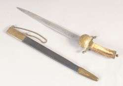 A GERMAN HUNTING HANGER, early 20th century, engraved straight blade, shell guard with acorn