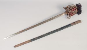 A RARE SCOTS GUARDS 1828 PATTERN BASKET HILT SWORD, mid-19th century, double edged fullered 32in
