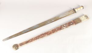 A REPLICA OF A VIKING BROAD SWORD, early 20th century, wide tapering blunt 37 in blade white horn