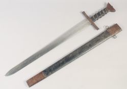 A REPLICA OF A KNIGHTLY SWORD, early 20th century, double edged pointed straight 27in blade, hilt