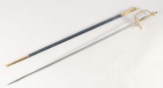 A COURT SWORD, late 20th century, slender single edged etched blade, double shell guard, knucklebow,