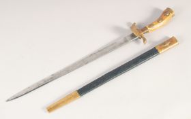 A GERMAN HUNTING DIRK, late 19th century, slender straight single edged blade etched with trophies