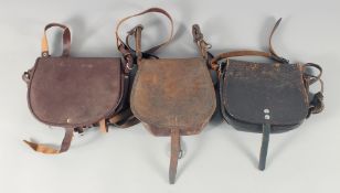 THREE LEATHER HUNTING BAGS.