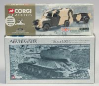 ADVERSARIES KOREAN WAR SCENE T34 / 85 TANK & CORGI LAND ROVER and trailer, boxed (2).