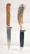 A HUBERTUS SOLINGEN KNIFE, and another, both with antler handles, 8.5