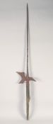 AN ENGLISH HALBERD, circa 1620, crescent shaped axe pierced with holes with long diamond section