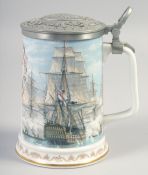 ROYAL WORCESTER, Nelson Victory at Trafalgar jug, with pewter lid, 6