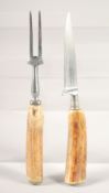 AN ANTLER HANDLE KNIFE AND FORK, 8