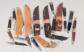 EIGHTEEN VARIOUS SIZE SHEATHS, THREE SMALL BLADES.