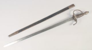 A REPLICA OF A RAPIER, early 20th century, narrow pointed double edge 321/2 in. blade, hilt with