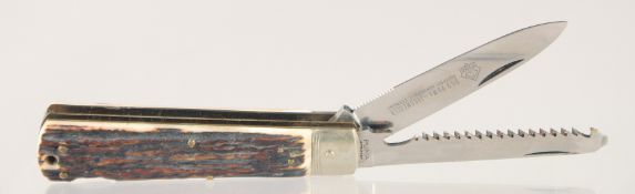 A PUMA ROSTFREI COMBINATION POCKET KNIFE, with antler handle, 4.5