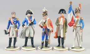KAISER, A SET OF FOUR PORCELAIN FIGURES, Napoleon, Lancer, Key, Tunoy, hand painted, colour