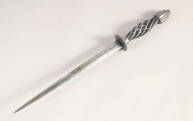 A STEEL STILETTO, mid-19th century, straight diamond shaped blade, fluted disc guard, wire grip &
