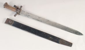 A FINE GERMAN HUNTING HANGER, early 19th century, wide single edged spear tipped blade finely etched