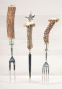 THREE ANTLER HANDLE FORKS, 9