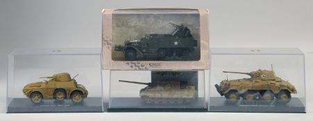 ATLAS MULTIPLE GUN MOTOR CARRIAGE MI6 and three other tanks in Perspex cases.