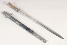 A GERMAN HUNTING DIRK, mid-19th century, straight fullered blade, stag horn grip with iron mounts,