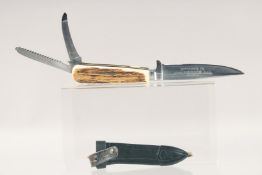 A PUMA WERK ORIGINAL WAIDMELLER KNIFE, with antler handle and a pen knife, 8.5