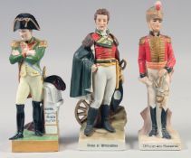 THREE PORCELAIN FIGURES, NAPOLEON, DUKE OF WELLINGTON, OFFICER DES HUSSARDS, 7.5