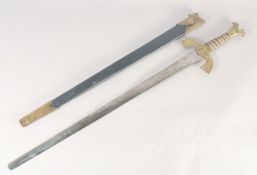 A THEATRICAL REPLICA OF A GERMAN KNIGHTLY SWORD, early 20th century, wide tapered double edged blade