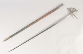 A SPANISH MATADOR'S SWORD, 19th century, stiff diamond section narrow pointed 32in blade, steel