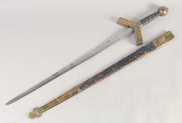 A REPLICA OF A KNIGHTLY HAND & A HALF SWORD, early 20th century, tapering double edged pointed