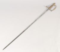 A CONTINENTAL COURT SWORD, late 19th century, slender oval section straight blade, gilt quillon &