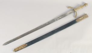 A THEATRICAL REPLICA OF A KNIGHTLY SWORD, early 20th century, straight pointed 34in blade, cast