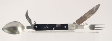 A TRAVELLING FOLDING KNIFE, FORK, AND SPOON, 4.5