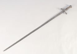 A RIDING SWORD, early 18th century, narrow diamond section double edged straight blade, cruciform