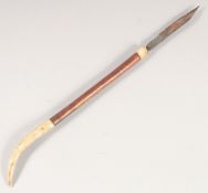 A LONG BONE AND WOOD HANDLE KNIFE, 15