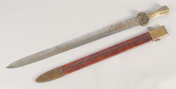 A REPLICA OF AN IRON AGE SWORD, early 20th century, wide straight pointed 28in blade with an