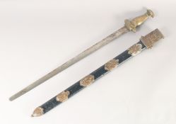 A REPLICA OF AN EGYPTIAN SWORD, early 20th century, straight double edged blunt 28in blade struck