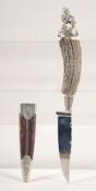 A HUBERTUS SOLINGEN KNIFE, with silver mounted antler handle, with a deer, 10