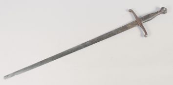 A REPLICA OF A KNIGHTLY ARMING SWORD, early 20th century, tapered blunt tipped double edged 30in