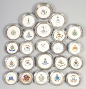 A COLLECTION OF TWENTY ONE AYNSLEY PORCELAIN AND SILVER STANDS, with military coat of arms in a