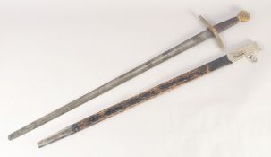 A THEATRICAL REPLICA OF A KNIGHTLY SWORD, early 20th century, long double edged tapered 34.5 in