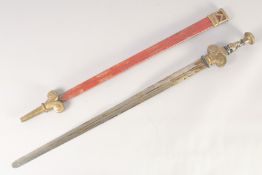 A REPLICA OF A PERSIAN STYLE SWORD, early 20th century, fullered straight edged 26in blade
